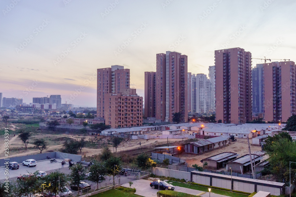 Fototapeta premium high rise buildings in gurgaon delhi NCR shot at dusk 