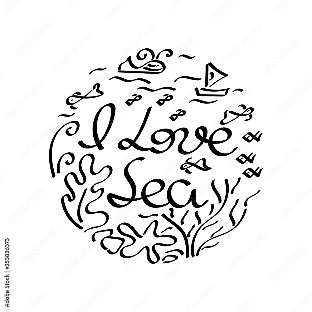 I love sea. Doodle hand drawing. Background. Vector illustration I love sea. Doodle hand drawing. Background. Vector illustration