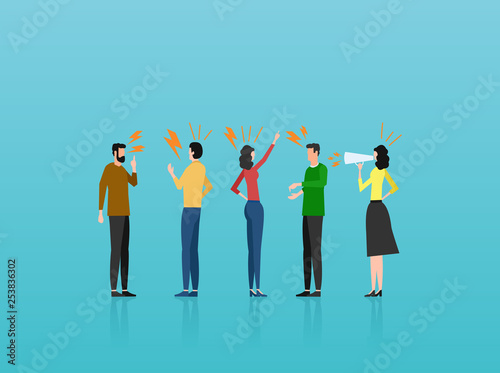 Vector of angry casual people men and women yelling at each other.