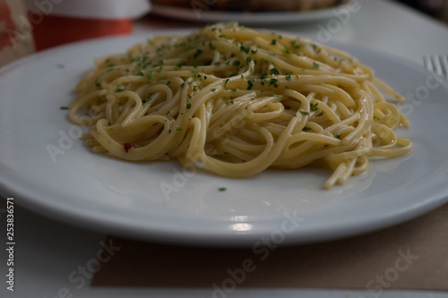 Italy, Menaggio, Lake Como, a plate of pasta and cheese
