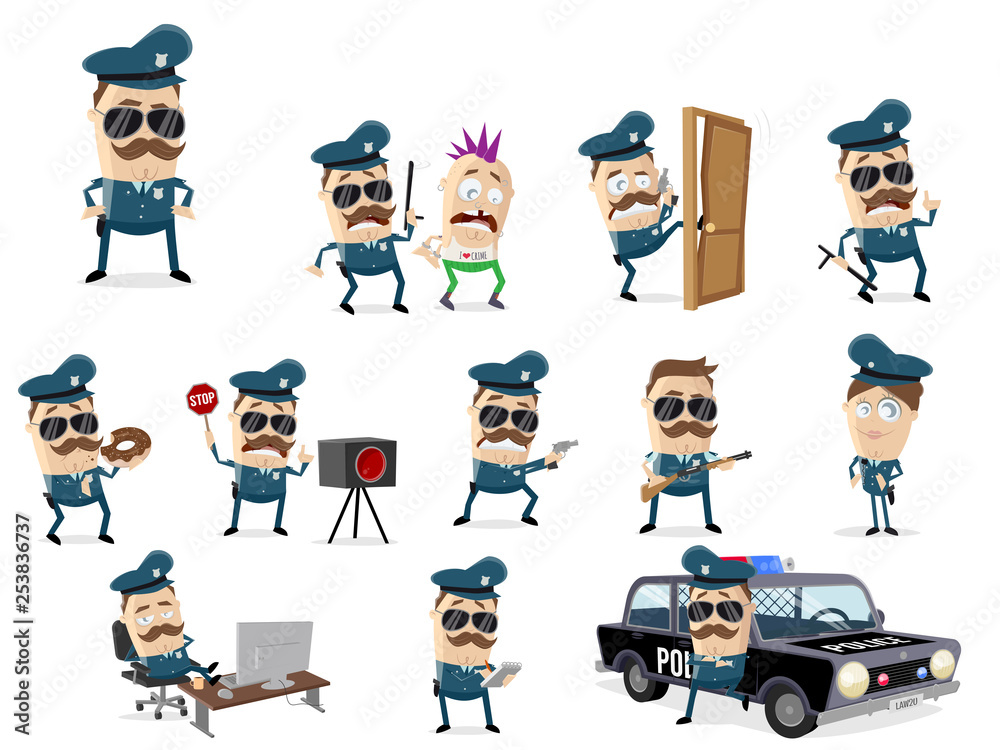 funny cartoon cop collection with various scenes
