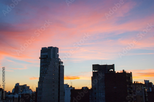 Sunset over the Rosario city buildings