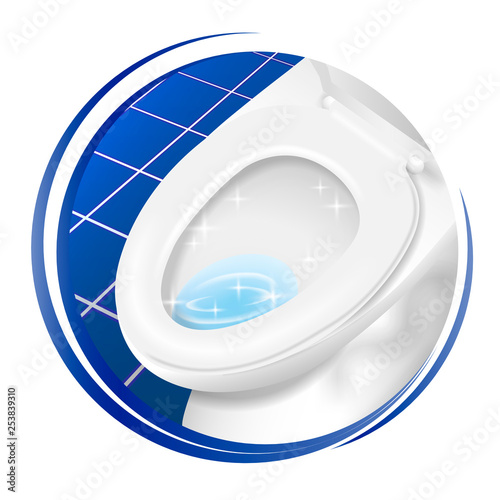 Cleaner toilet icon. symbol, logo, sign, sticker, label, tag, banner. Round Style graphic design template. Isolated background. Made for rest room, toilet cleaner. Vector illustration.