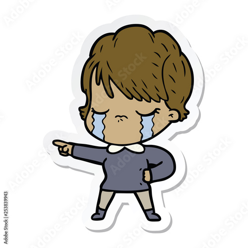 sticker of a cartoon woman crying