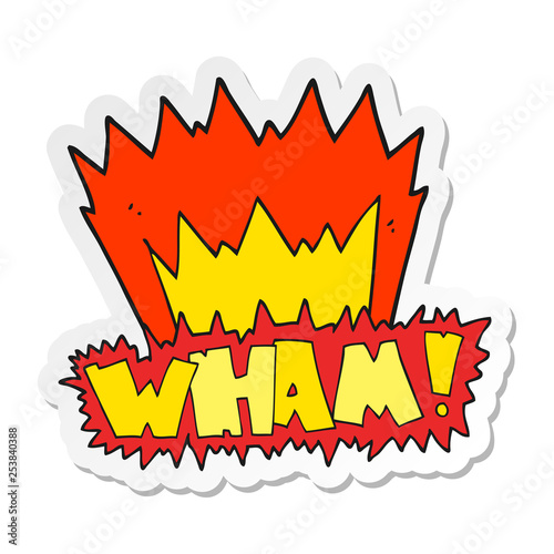 sticker of a cartoon wham symbol