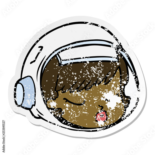distressed sticker of a cartoon astronaut face