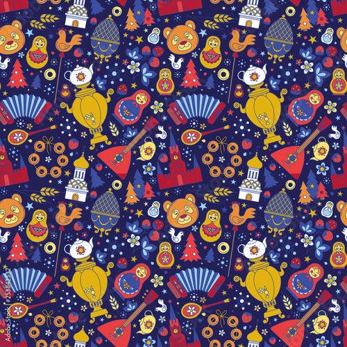 Russian Moscow colored icons seamless background abstract pattern. Vector illustration