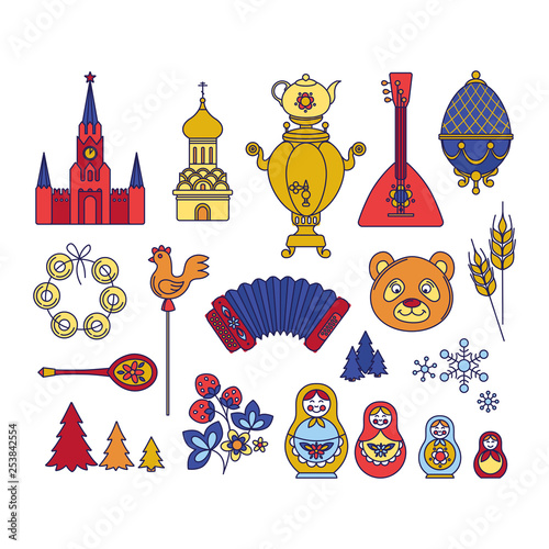 Russian Moscow set of icons thin line symbols. Vector illustration