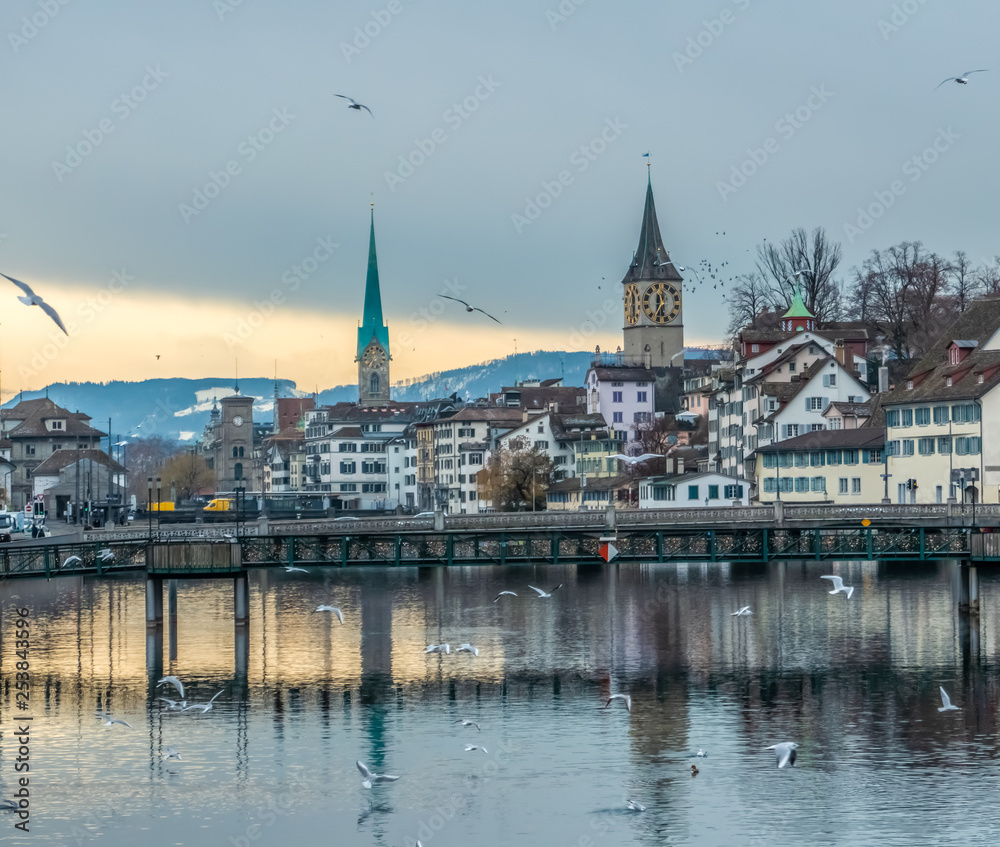 Zurich, a leading global city and among the world's largest financial centres despite having a relatively small population and while keeping a quaint, idyllic village-like atmosphere. Switzerland.
