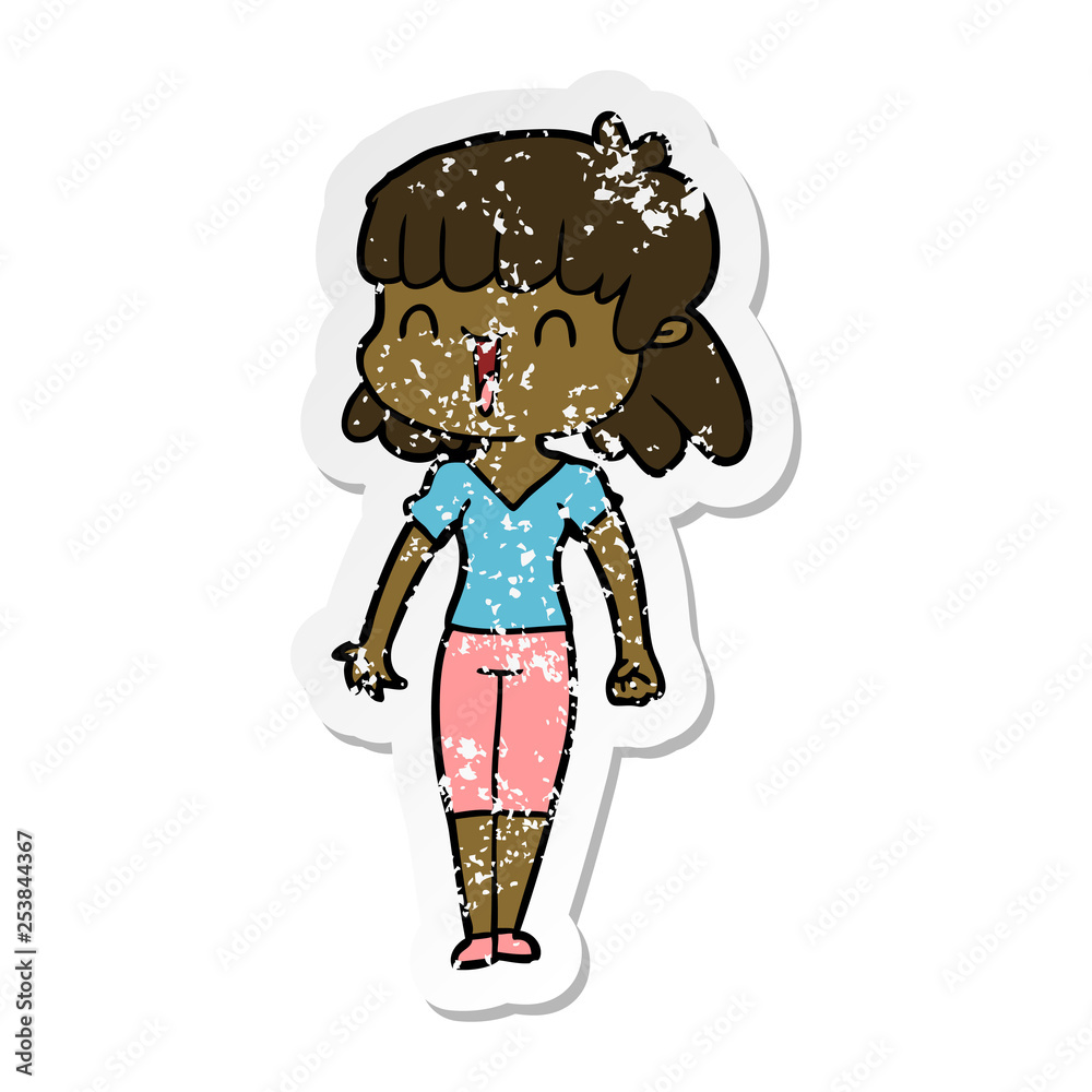 distressed sticker of a cartoon woman