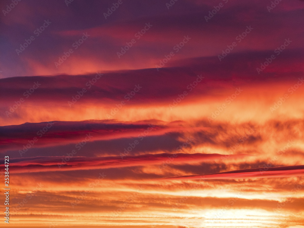 the purple sunset with beautiful clouds