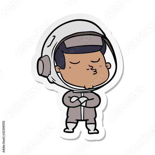 sticker of a cartoon confident astronaut