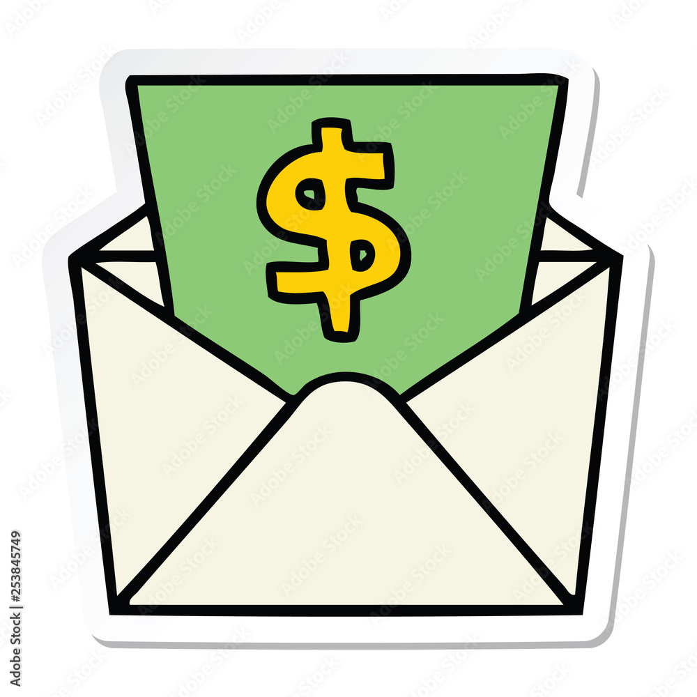 sticker of a quirky hand drawn cartoon dollar in envelope sticker of a quirky hand drawn cartoon dollar in envelope