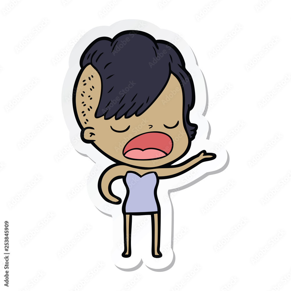 sticker of a cartoon cool hipster girl talking sticker of a cartoon cool hipster girl talking