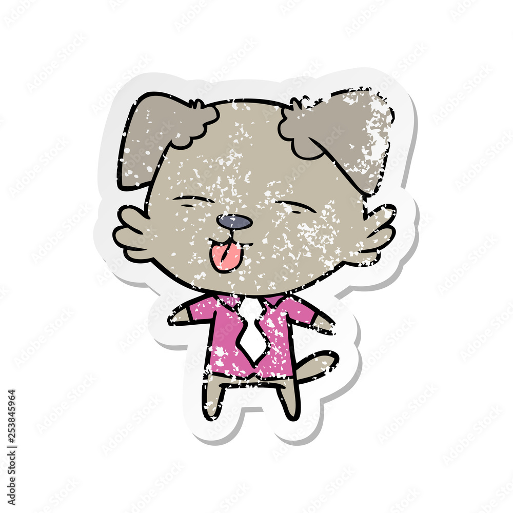 distressed sticker of a cartoon dog in shirt and tie distressed sticker of a cartoon dog in shirt and tie