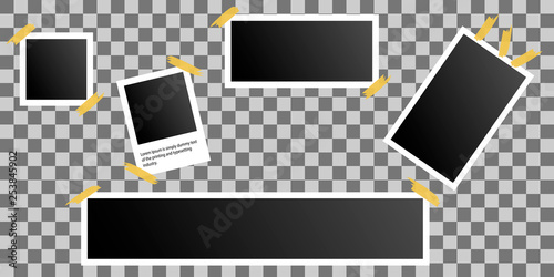 Set of photo frames glued on adhesive tape on isolated background, Realistic layouts, vector illustration.
