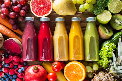 Fotografie, Tablou Colorful smoothies in bottles