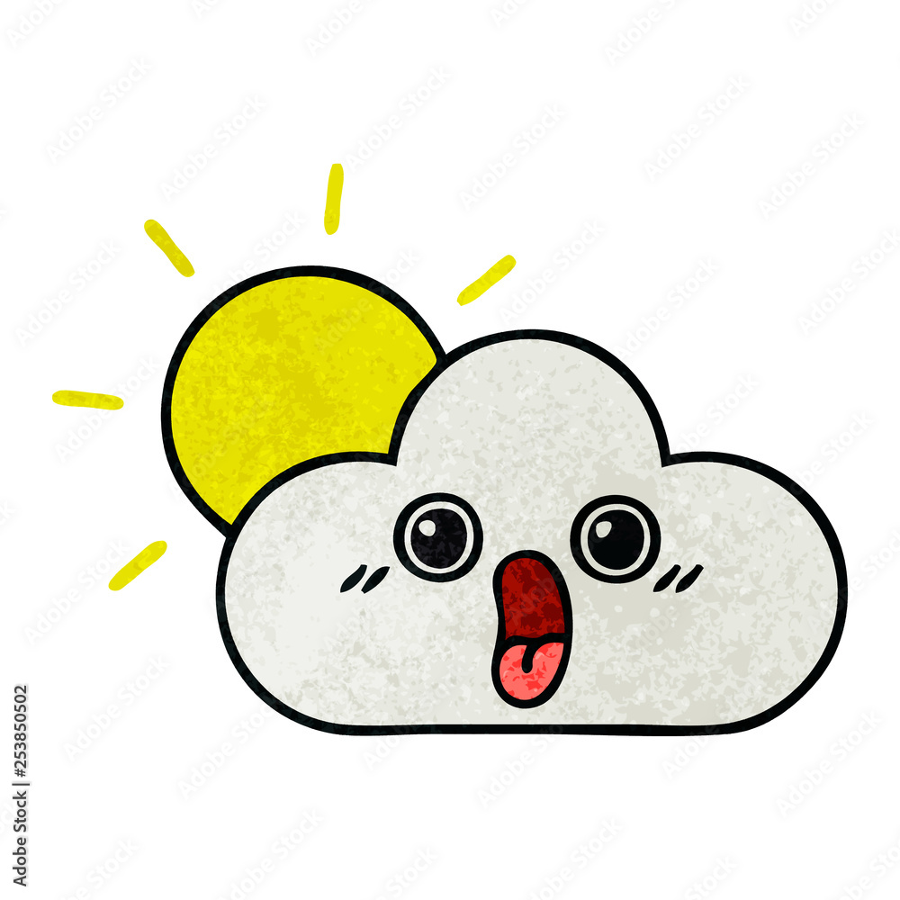 retro grunge texture cartoon sun and cloud retro grunge texture cartoon sun and cloud