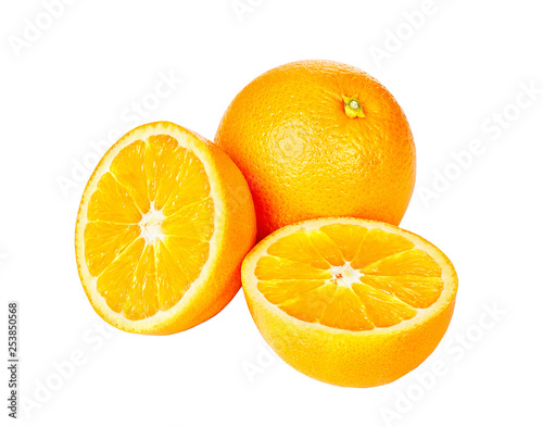 Orange fruit half on white background.