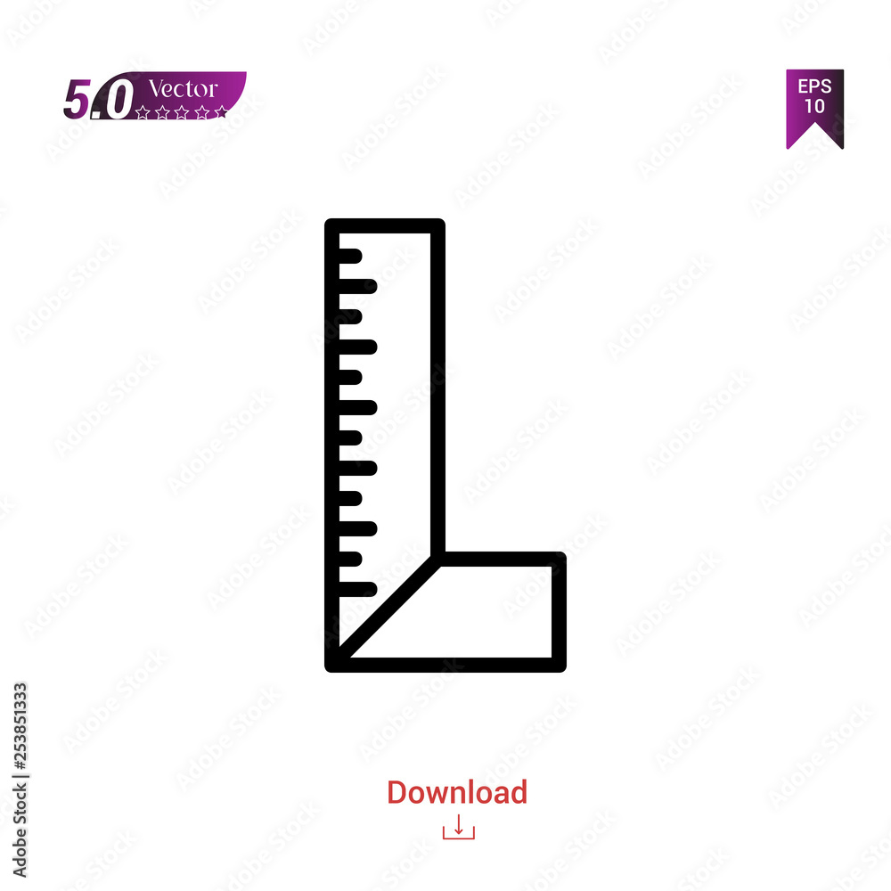 Outline ruler icon isolated on white background. Popular icons for 2019 year. Line pictogram. Graphic design, mobile application, logo, user interface. EPS 10 format vector