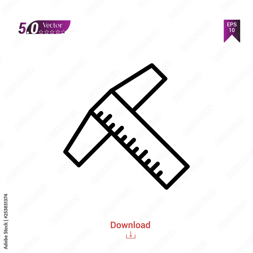 Outline ruler icon isolated on white background. Popular icons for 2019 year. Line pictogram. Graphic design, mobile application, logo, user interface. EPS 10 format vector