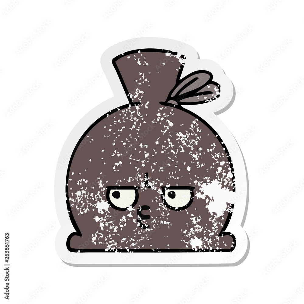 distressed sticker of a cute cartoon sack distressed sticker of a cute cartoon sack