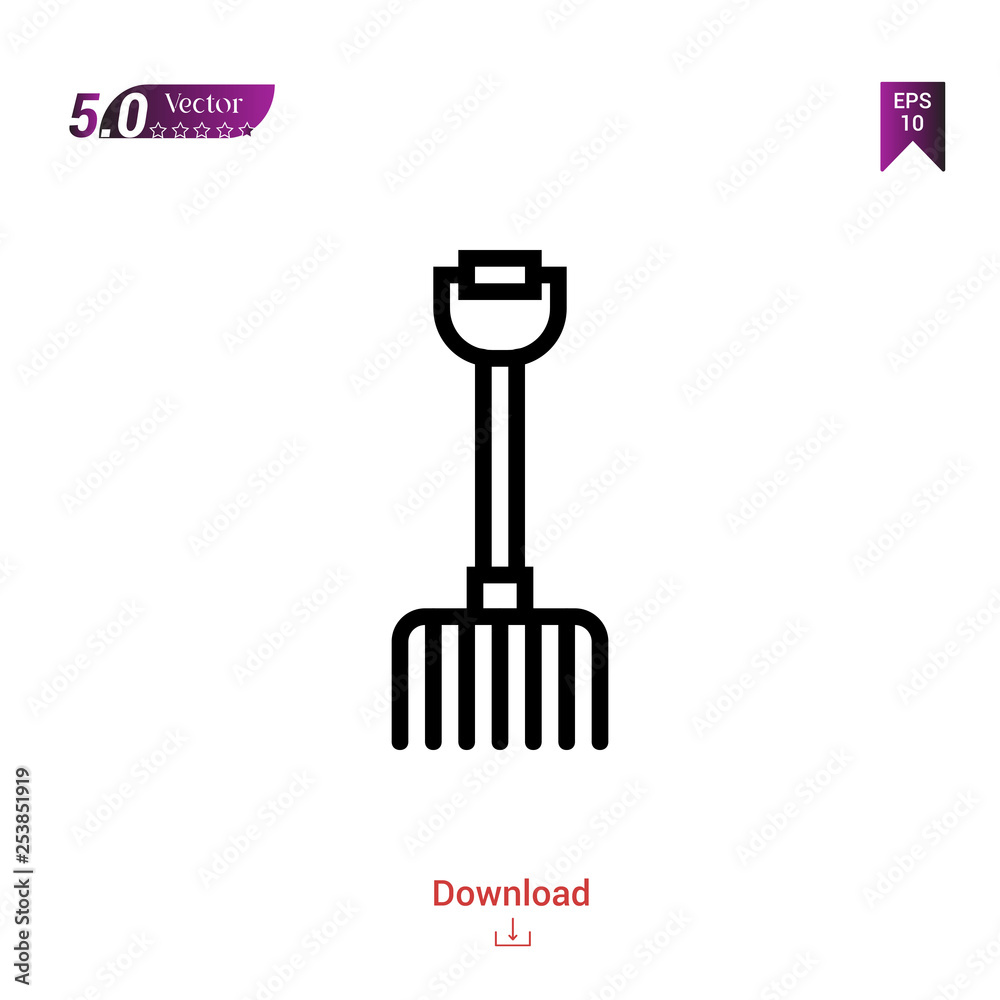 Outline rake icon isolated on white background. Popular icons for 2019 year. Line pictogram. Graphic design, mobile application, logo, user interface. EPS 10 format vector Outline rake icon isolated on white background. Popular icons for 2019 year. Line pictogram. Graphic design, mobile application, logo, user interface. EPS 10 format vector