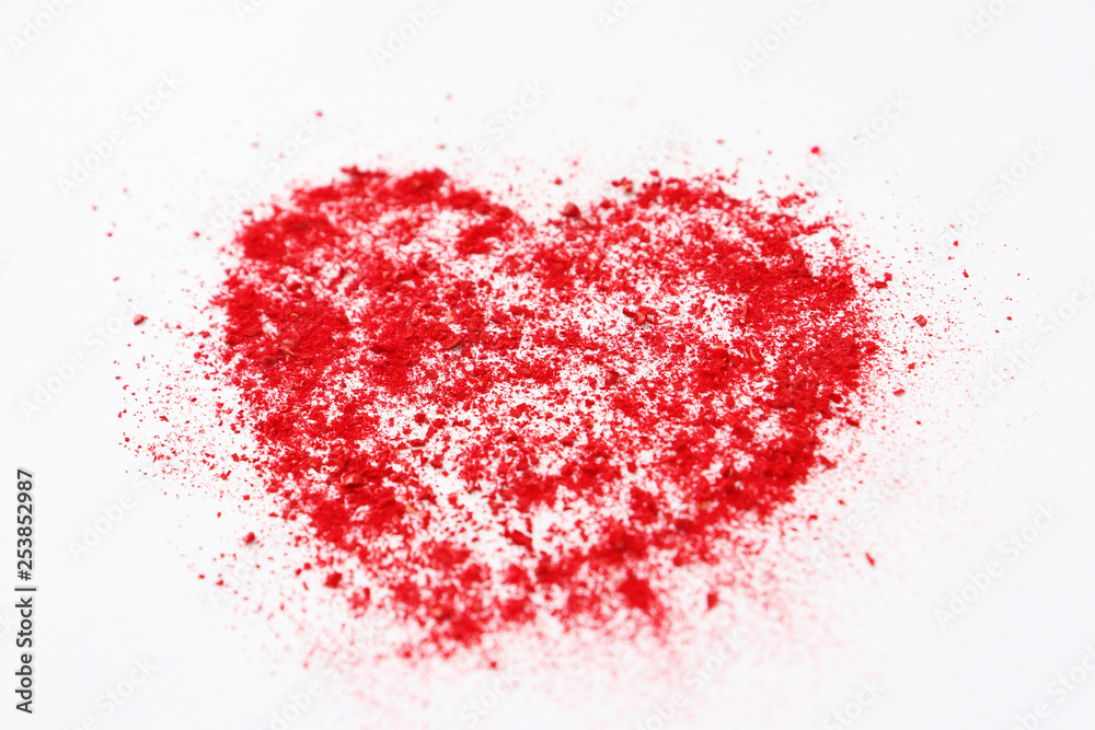 big red heart abstract illustration of colored sand on a white background