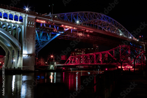 Bridges in Cleveland at night