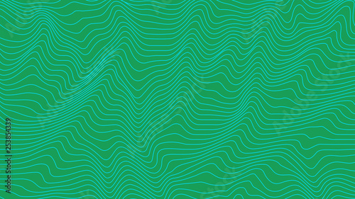 Green colorful curvy geometric lines wave pattern texture on colorful background. Wave Stripe Background. Abstract background with distorted shapes. Illusion of movement, op art pattern.