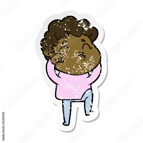 distressed sticker of a cartoon man pouting