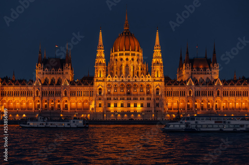 The Hungarian Parliament Building on the bank of the Danube in B