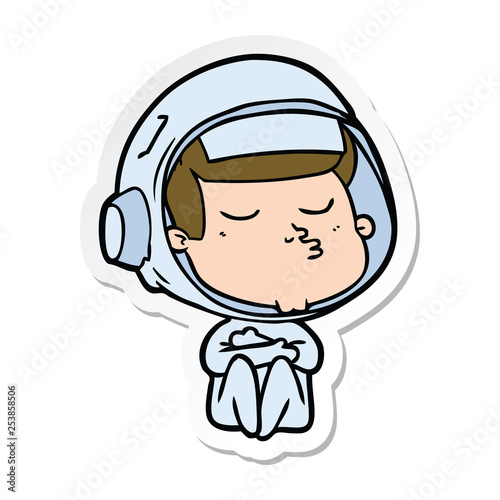 sticker of a cartoon confident astronaut