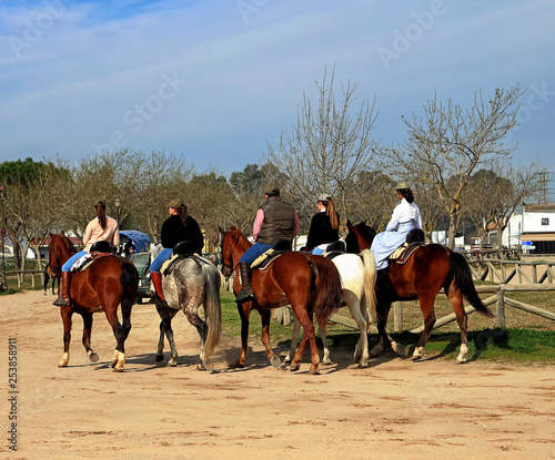Horse riders in El Rocío  Almonte, Andalucia, Spain, Europe © Elba Cabrera