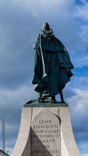 back of Leif Erikson monument in front of Reykjavik church, Iceland