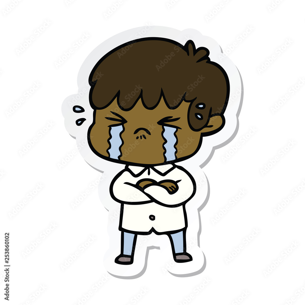 sticker of a crying boy cartoon sticker of a crying boy cartoon