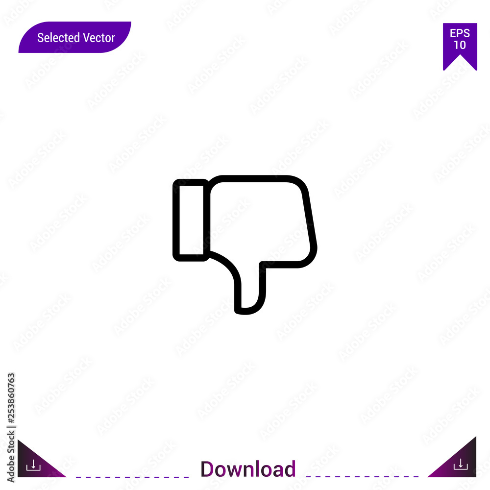 Outline dislike icon isolated on white background. Line pictogram. mobile application, logo, user interface. Editable stroke. EPS10 format vector Outline dislike icon isolated on white background. Line pictogram. mobile application, logo, user interface. Editable stroke. EPS10 format vector