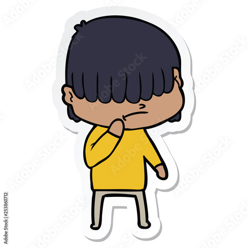 sticker of a cartoon boy with untidy hair