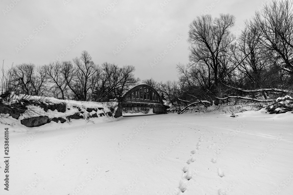 A bridge over the frozen river