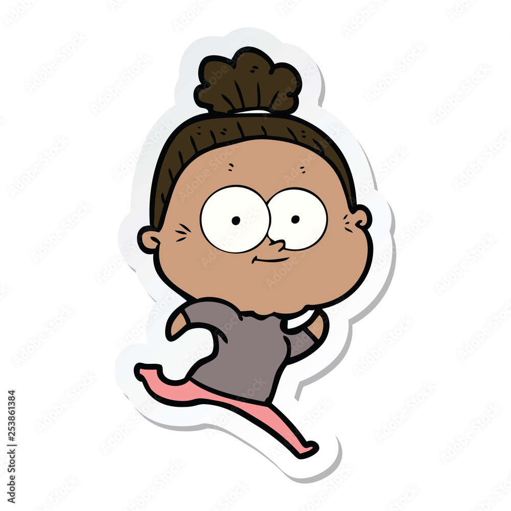 sticker of a cartoon happy old woman