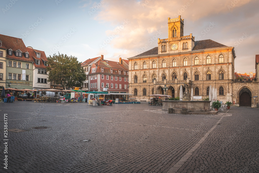 Germany, Weimar, view to city hall with market square in the foreground Germany, Weimar, view to city hall with market square in the foreground
