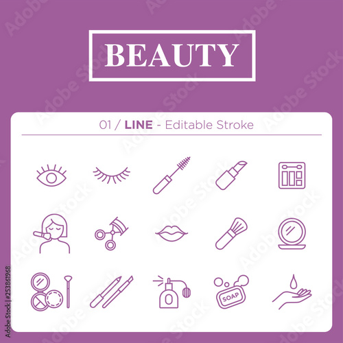 set of beauty icons in line	