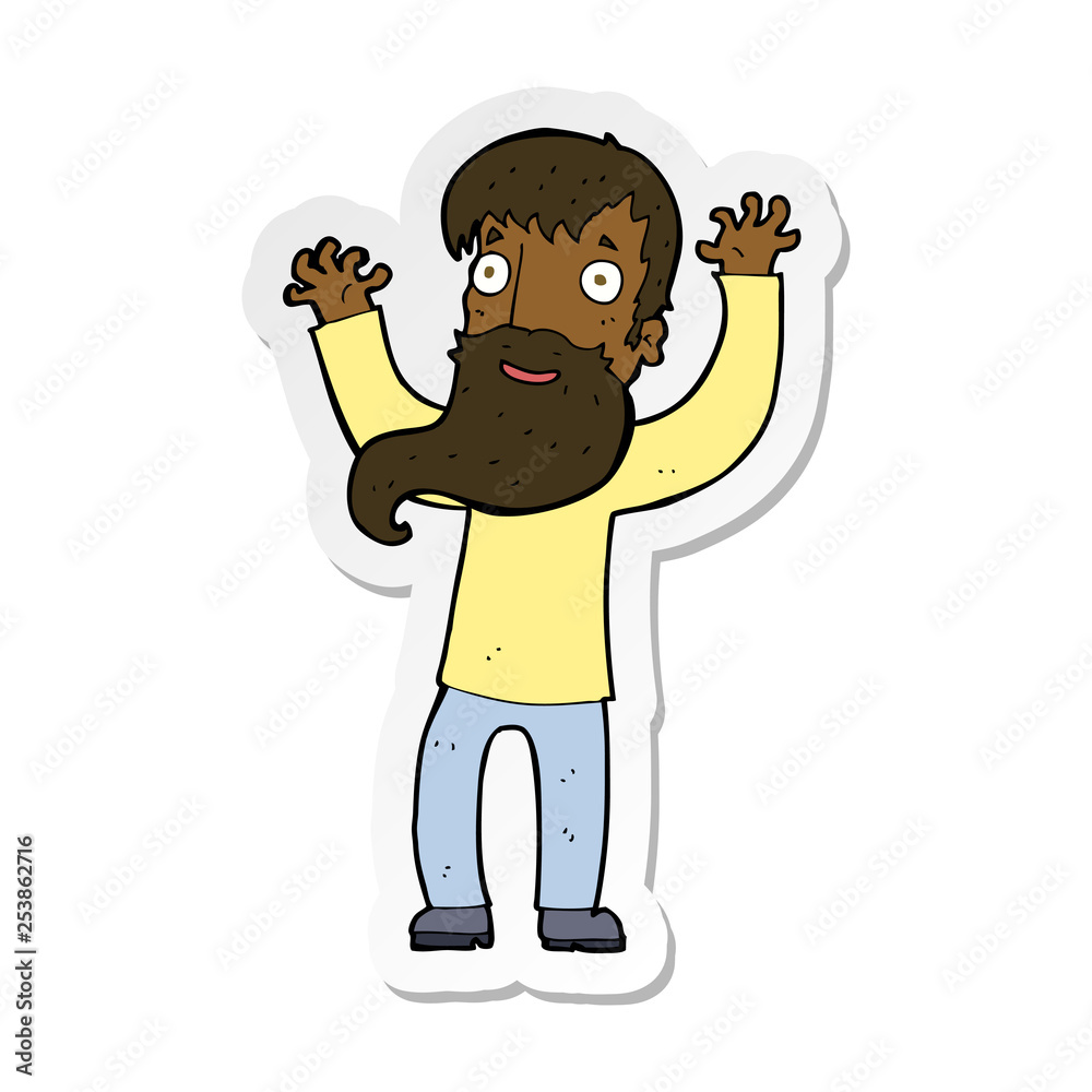 sticker of a cartoon excited man with beard