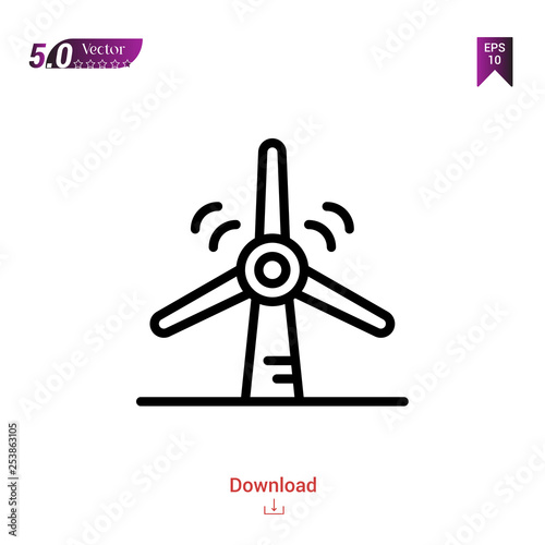 Outline wind-turbine ecology icon isolated on white background. ecology icons Graphic design, mobile application, logo, user interface. Editable stroke. EPS10 format vector illustration