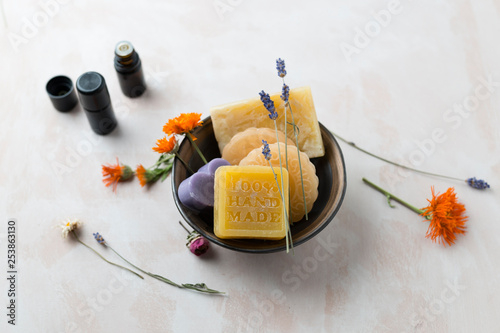 Various glycerin soaps with caustic soda photo