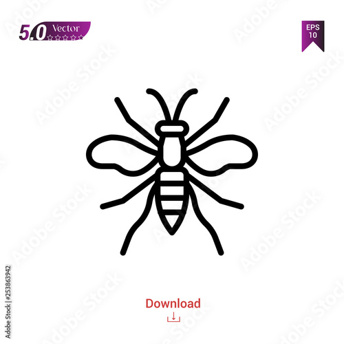 Outline wasp icon isolated on white background. insect icons. Graphic design, mobile application, logo, user interface. Editable stroke. EPS10 format vector illustration