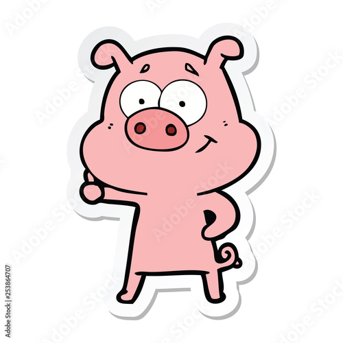 sticker of a happy cartoon pig