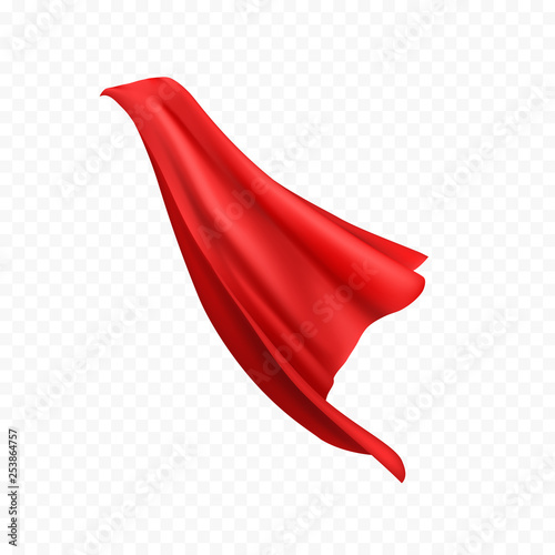 Cape isolated on transparent background. Red superhero cloak. Vector silk flying super hero cloth. photo