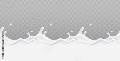 Milk splash seamless pattern isolated on transparent background Fototapet