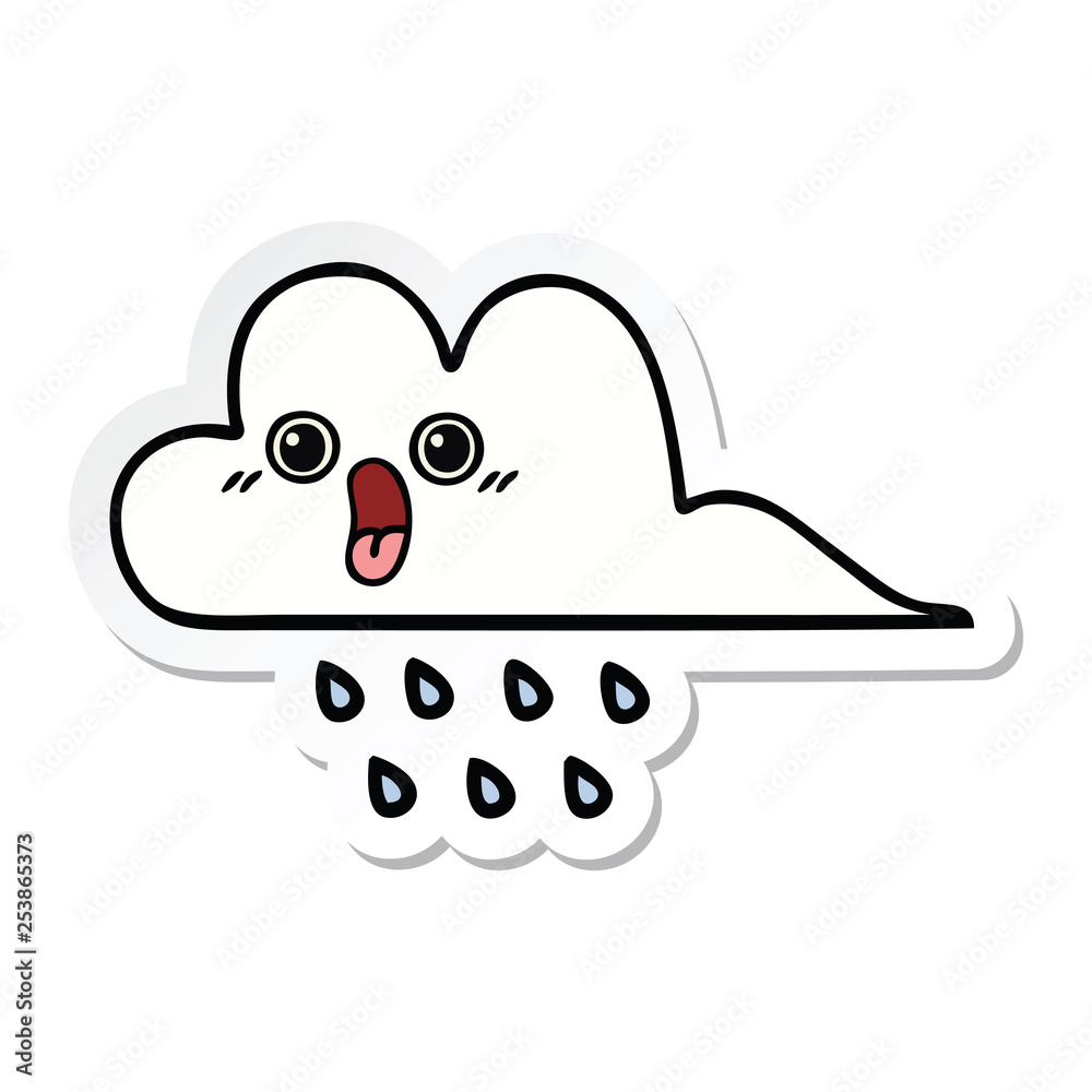 sticker of a cute cartoon rain cloud sticker of a cute cartoon rain cloud